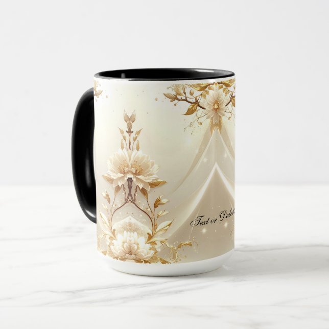 White and Gold Flowers Mug (Front Left)