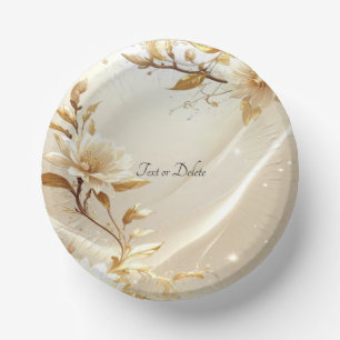 White and Gold Flowers Paper Bowls Plate