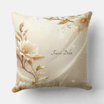 White and Gold Flowers Throw Pillow