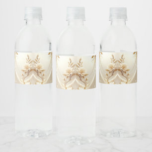 White and Gold Flowers Water Bottle Label