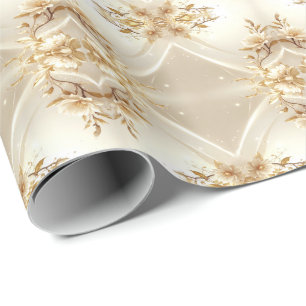 White and Gold Flowers Wrapping Paper