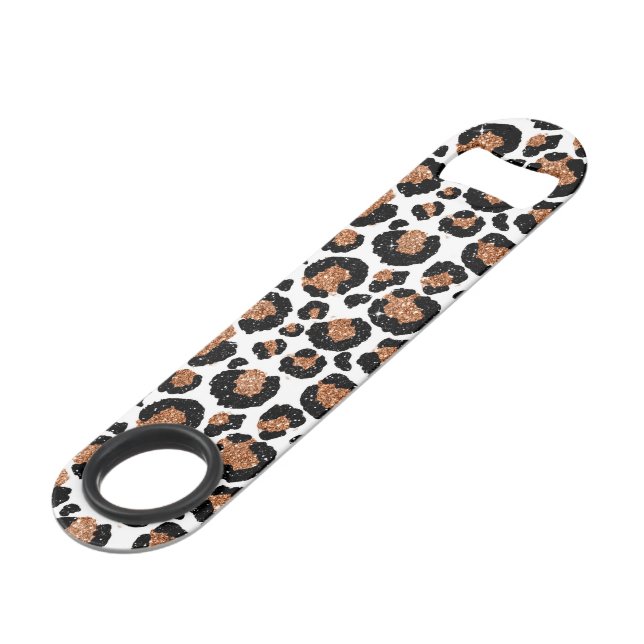White and Gold Foil Cheetah - Leopard Pattern Bar Key (Front Angled)
