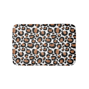 White and Gold Foil Cheetah - Leopard Pattern Bath Mat
