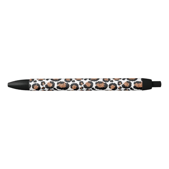 White and Gold Foil Cheetah - Leopard Pattern Black Ink Pen (Front)