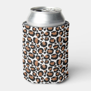White and Gold Foil Cheetah - Leopard Pattern Can Cooler