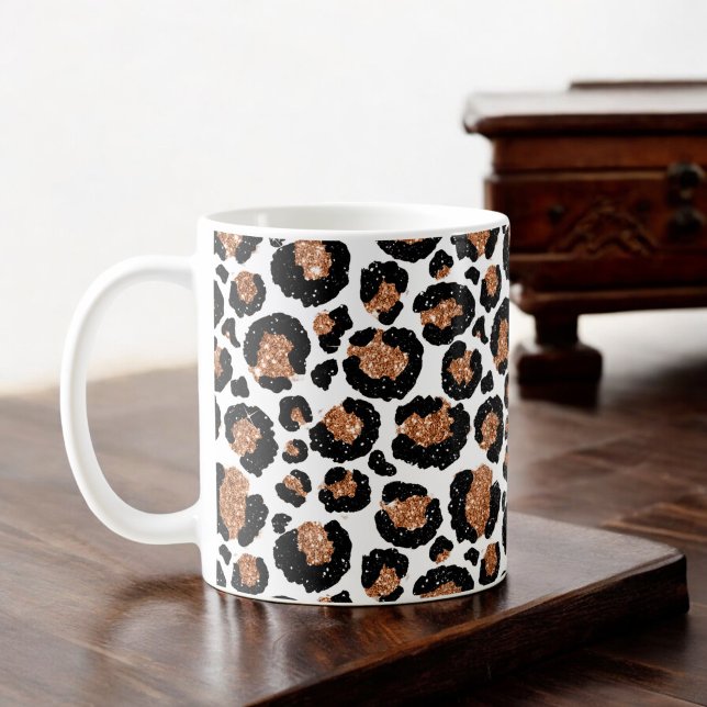 White and Gold Foil Cheetah - Leopard Pattern Coffee Mug (Creator Uploaded)
