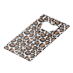 White and Gold Foil Cheetah - Leopard Pattern Credit Card Bottle Opener