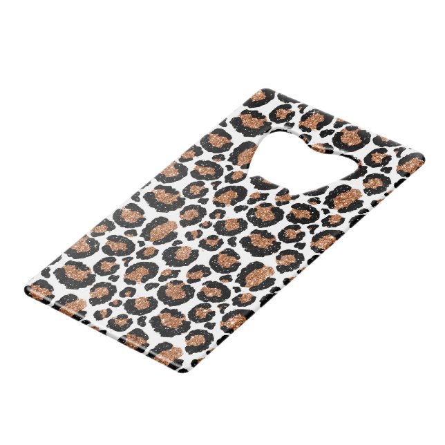 White and Gold Foil Cheetah - Leopard Pattern Credit Card Bottle Opener (Front Angled)