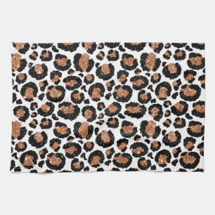 White and Gold Foil Cheetah - Leopard Pattern Kitchen Towel