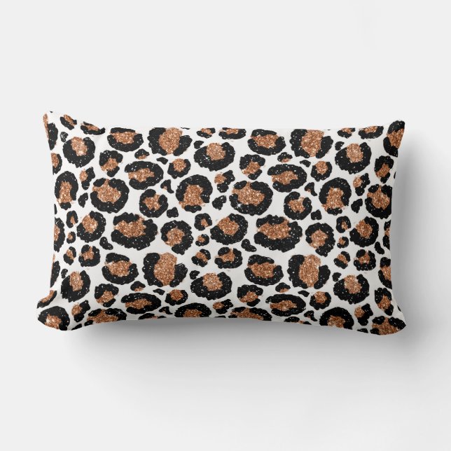 White and Gold Foil Cheetah - Leopard Pattern Lumbar Pillow (Front)