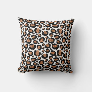 White and Gold Foil Cheetah - Leopard Pattern Throw Pillow