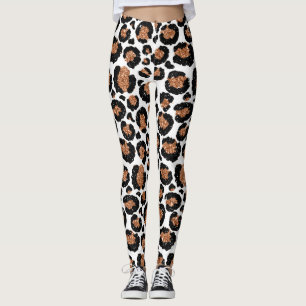 White and Gold Foil Cheetah or Leopard Pattern Leggings