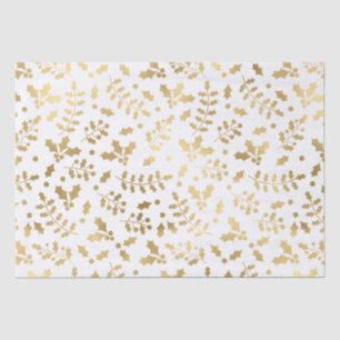 White and Gold Foil Christmas Holly Tissue Paper