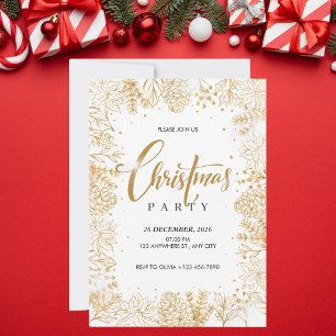 White and Gold Foil Luxury Christmas Party Invitation