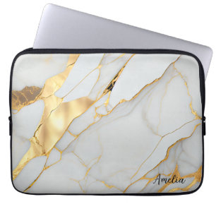 White and Gold Foil Marble Agate Laptop Sleeve