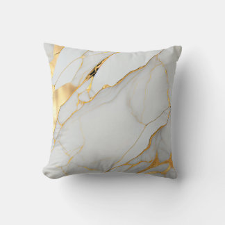 White and Gold Foil Marble Agate Throw Pillow