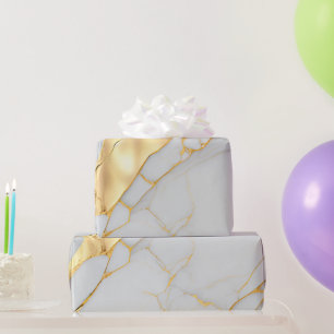 White and Gold Foil Marble Agate Wrapping Paper