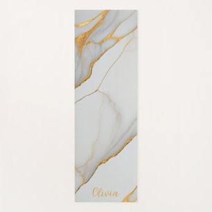 White and Gold Foil Marble Agate Yoga Mat