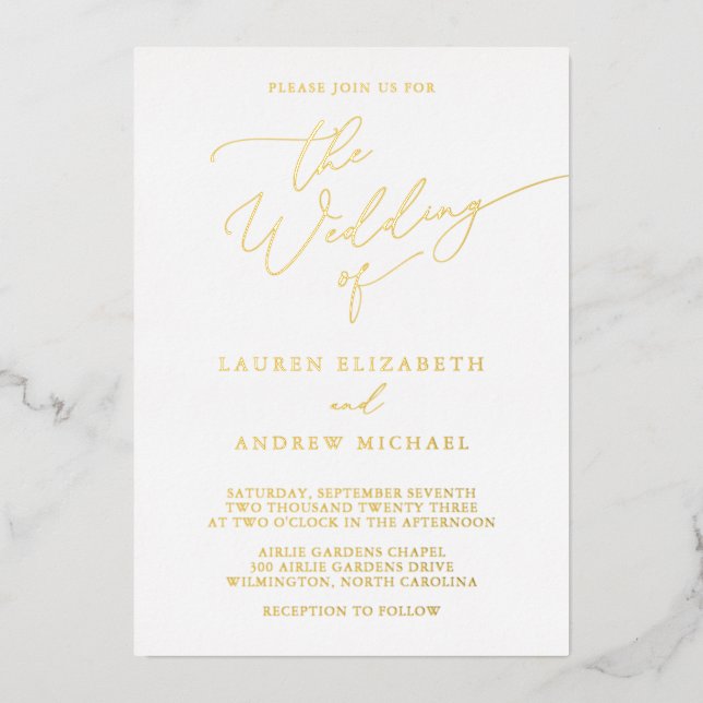 White and Gold Foil Monogram Minimalist Wedding Fo (Front)