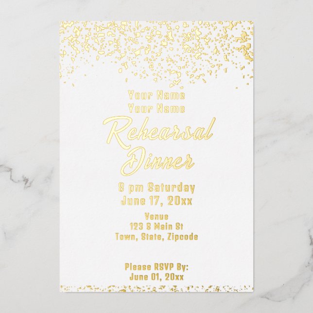 White and Gold Foil Rehearsal Dinner (Front)