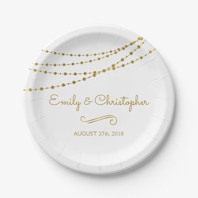 White and Gold Foil String Lights Plates (Front)