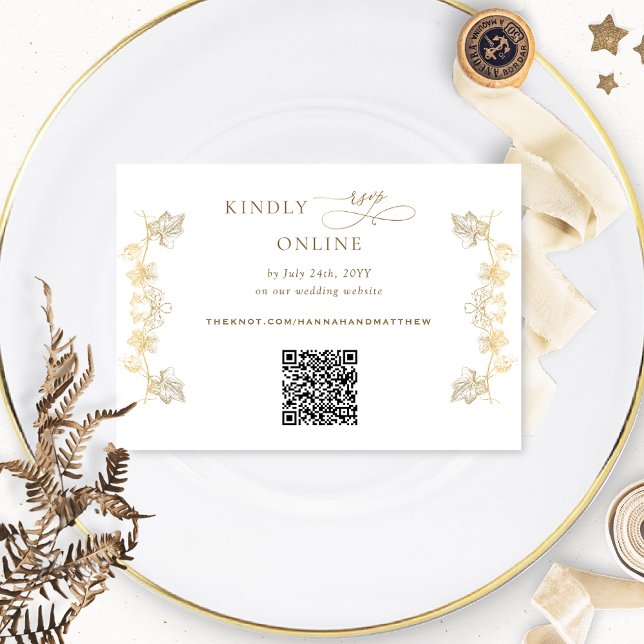 White and Gold Gilded QR Code RSVP Wedding Enclosure Card (Creator Uploaded)