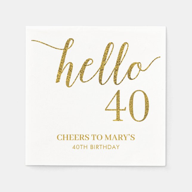 White and Gold Glitter 40th Birthday  Napkin (Front)