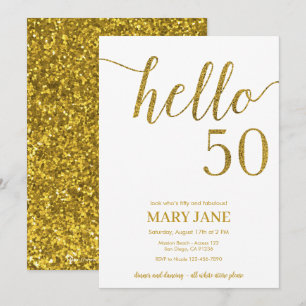 White and Gold Glitter 50th Birthday Invitation