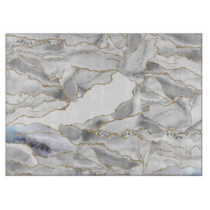 White and gold glitter agate cutting board