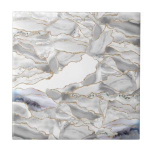 White and gold glitter agate tile