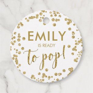 White and Gold Glitter Baby Shower Pop it favour Tags