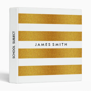 White And Gold Glitter Badge Striped Personalized Binder