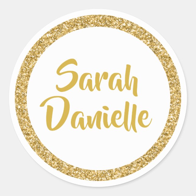 White and Gold Glitter Favour Sticker (Front)