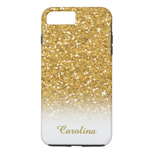 White and Gold Glitter, Personalized with Name iPhone 8 Plus/7 Plus Case