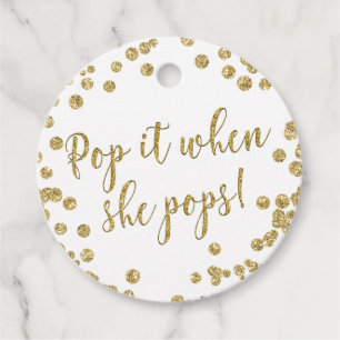 White and Gold Glitter Pop it when She pops Favour Tags