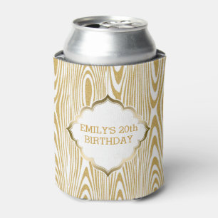 White And Gold Glitter Texture Print Can Cooler