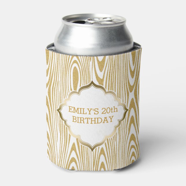 White And Gold Glitter Texture Print Can Cooler (Can Front)