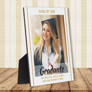 White And Gold Graduation 2026 Grad Photo Keepsake Plaque