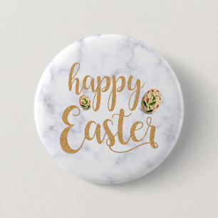 White and Gold Happy Easter Elegant 2 Inch Round Button