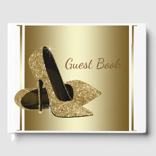 White and Gold High Heel Shoe Guest Book