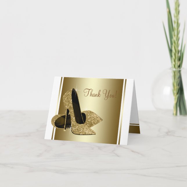 White and Gold High Heel Shoe Thank You Cards (Front)