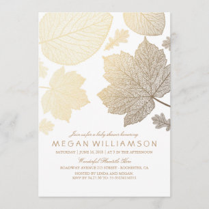 White and Gold Leaves Fall Baby Shower Invitation