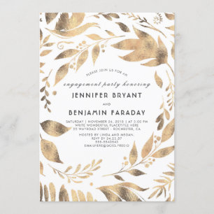White and Gold Leaves Laurel Fall Engagement Party Invitation