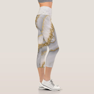 White and Gold Liquid Moonstone Personalized Capri Leggings