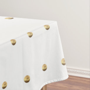 White and Gold Look Polka Dot Pattern Elegant Tablecloth