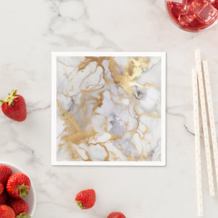 White and gold luxury marble effect Napkins