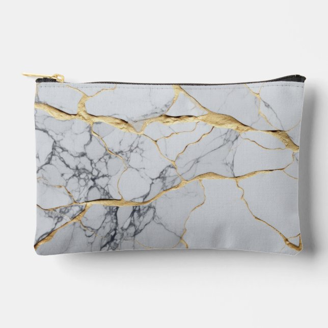 White and gold marble  accessory pouch (Front)