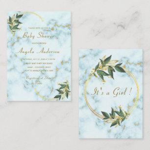White and Gold Marble Baby Girl Shower Invitation