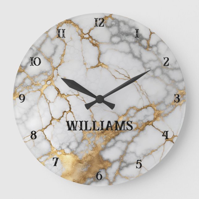 White and Gold Marble Clocks Personalized (Front)