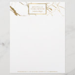 White and Gold Marble Designer Letterhead<br><div class="desc">Coordinates with the White and Gold Marble Designer Business Card Template by 1201AM. Your name or business name is elegantly displayed over a white and faux gold background for a very chic aesthetic. The organic marble pattern feels luxurious and rich on this personalized letterhead template. © 1201AM CREATIVE</div>